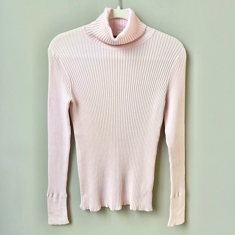 Vintage Y2K Gap Baby Pink Turtleneck Sweater Women's Medium Fitted Stretch Knit